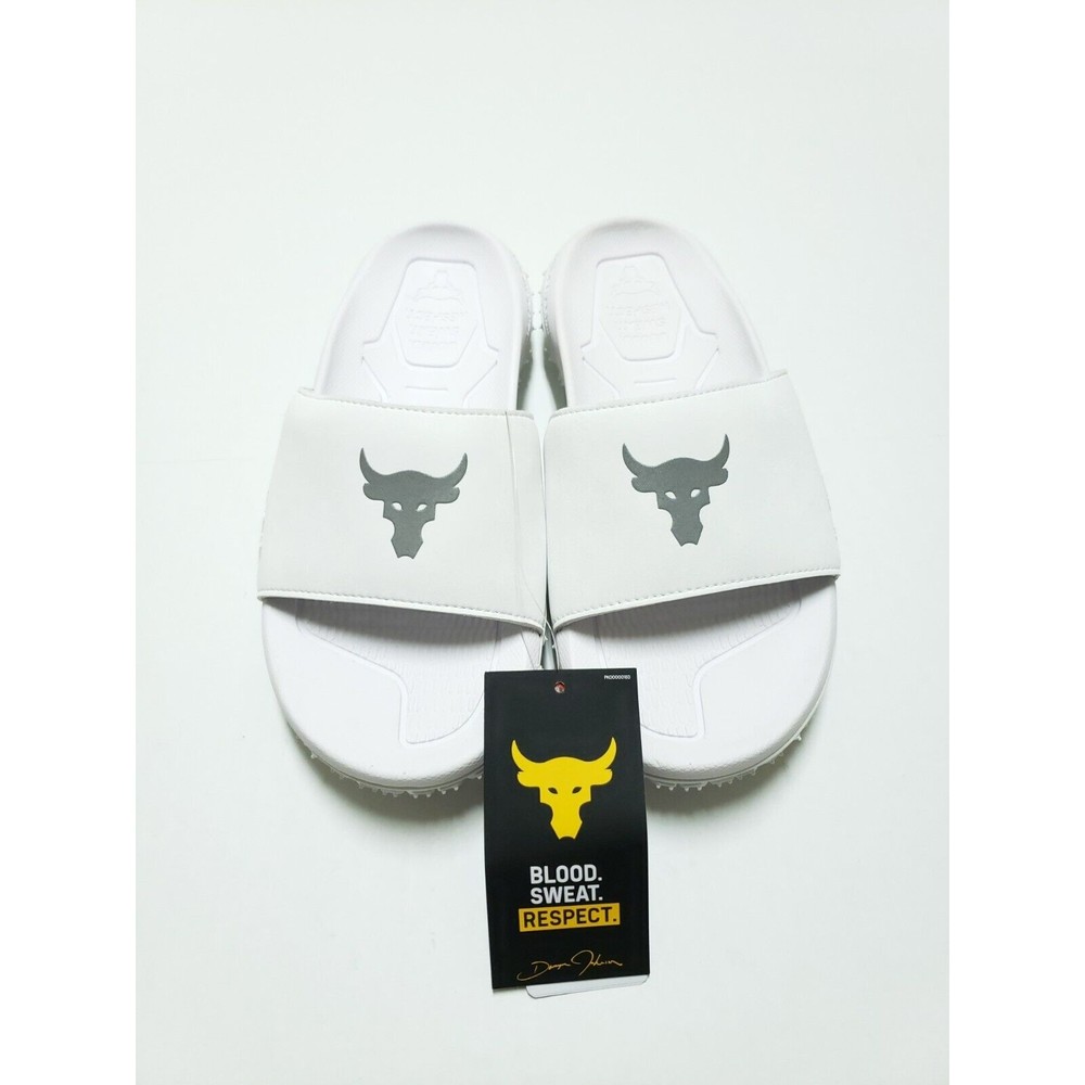 Under Armour UA Project Rock 2.0 Fat Tire Slides White Men's Size 7 3025237-101